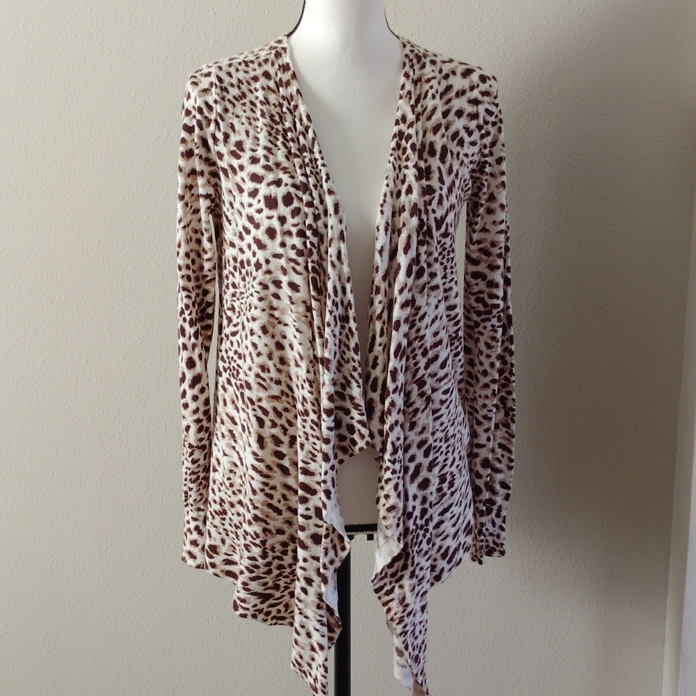 MICHAEL by Michael Kors Drapey Open Front Animal Print Sweater